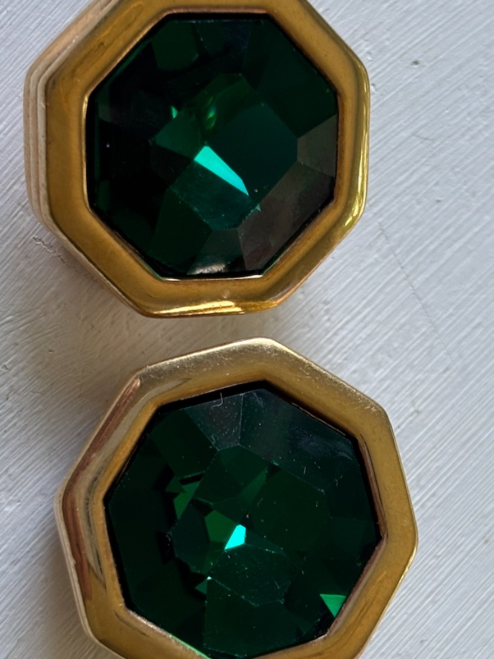 Swarovski Signed Vintage Emerald Green  Earrings Gold Tone